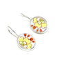 Yellow & Orange Floral Oval Vintage Pottery Single Drop Earrings