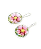 Textured Pink & Yellow Floral Oval Vintage Pottery Single Drop Earrings