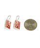 Red & White Rectangle Vintage Pottery Single Drop Earrings