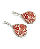 Red & White Teardrop Vintage Pottery Single Drop Earrings