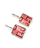 Red & White Rectangle Vintage Pottery Single Drop Earrings