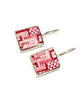 Red & White Rectangle Vintage Pottery Single Drop Earrings