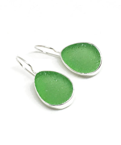 Green Natural Shape Sea Glass Single Drop Earrings