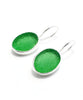 Green Oval Sea Glass Single Drop Earrings