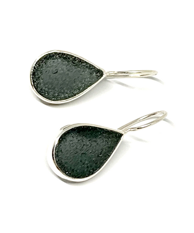 Dark Grey Sea Glass Teardrop Shape Single Earrings