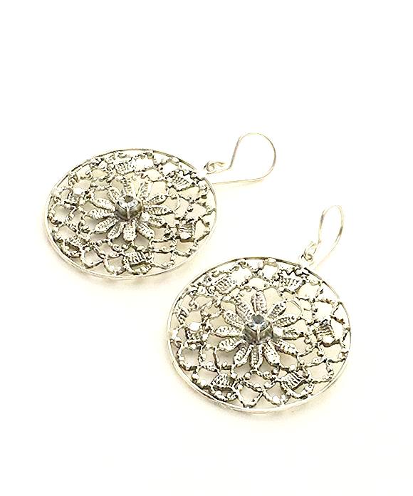 Antique Lace Cast in Sterling Silver with Faceted Blue Topaz Stone Earrings