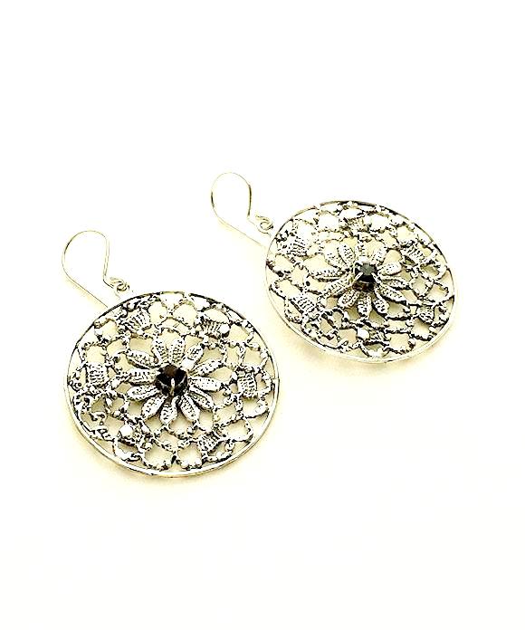 Antique Lace Cast in Sterling Silver with Faceted Iolite Stone Earrings