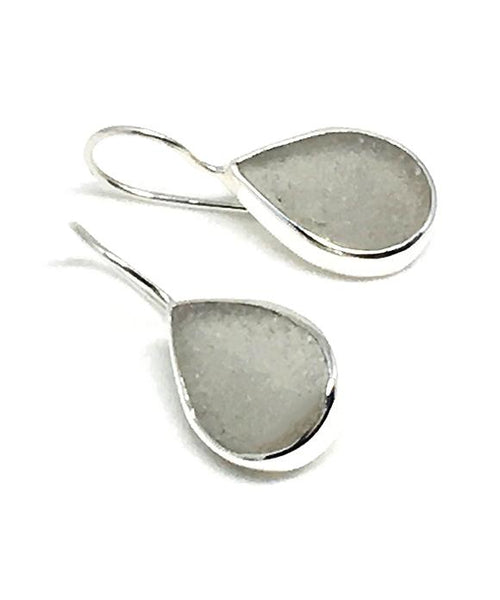 Light Gray Teardrop Sea Glass Earrings