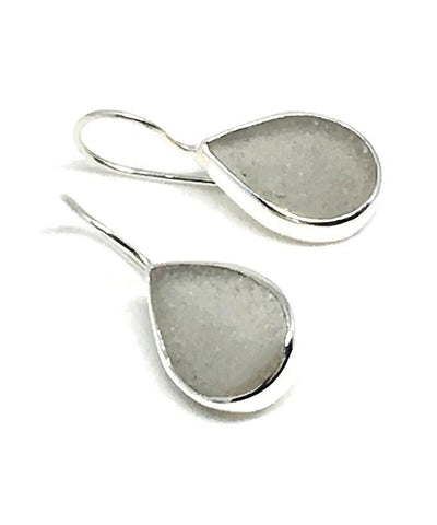 Light Gray Teardrop Sea Glass Earrings