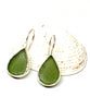 Olive Green Sea Glass Teardrop Shape Single Earrings