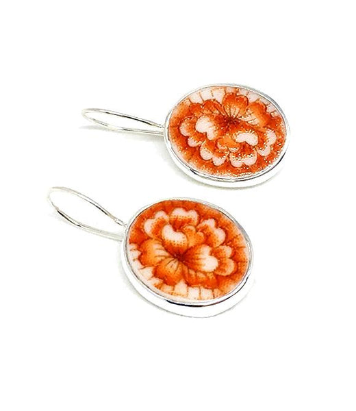 Orange Flower Vintage Pottery Single Drop Earrings
