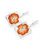 Bright Orange Flower Rectangle Vintage Pottery Single Drop Earrings
