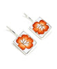 Bright Orange Flower Rectangle Vintage Pottery Single Drop Earrings