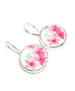 Pink Flower Round Vintage Pottery Single Drop Earrings