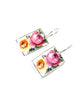 Large Pink & Yellow Floral Rectangle Vintage Pottery Single Drop Earrings