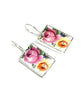 Large Pink & Yellow Floral Rectangle Vintage Pottery Single Drop Earrings