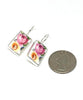 Large Pink & Yellow Floral Rectangle Vintage Pottery Single Drop Earrings