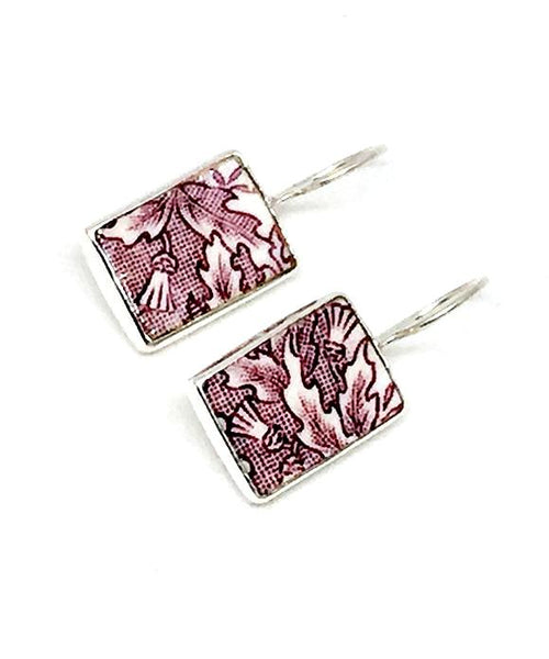 Purple & White Rectangle Vintage Pottery Single Drop Earrings