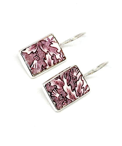 Purple & White Rectangle Vintage Pottery Single Drop Earrings