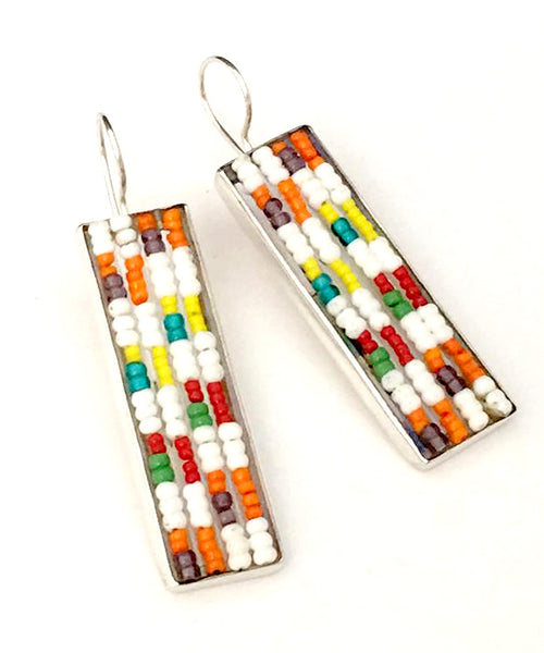 Large Red, Green, Yellow & White Fused Seed Bead Earrings
