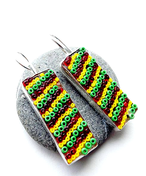 Rasta Stripes Beaded Glass Single Drop Earrings