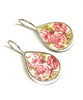 Soft Pink Roses Vintage Pottery Single Drop Earrings