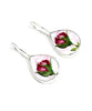Pink Roses Teardrop Vintage Pottery Single Drop Earrings