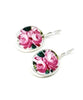 Double Pink Roses Oval Vintage Pottery Single Drop Earrings