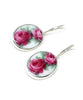 Pink Roses Oval Vintage Pottery Single Drop Earrings