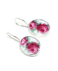 Pink Roses Oval Vintage Pottery Single Drop Earrings