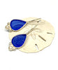Textured Cobalt Blue Teardrop Sea Glass with Pearl Earrings