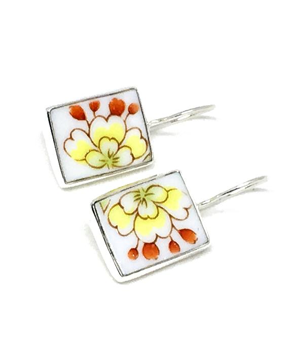 Yellow & Orange Flower Vintage Pottery Single Drop Earrings