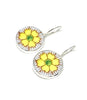 Round Yellow Flower Vintage Pottery Single Drop Earrings