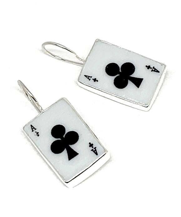 Ace of Clubs Playing Card Vintage Pottery Single Drop Earrings