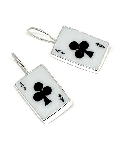 Ace of Clubs Playing Card Vintage Pottery Single Drop Earrings