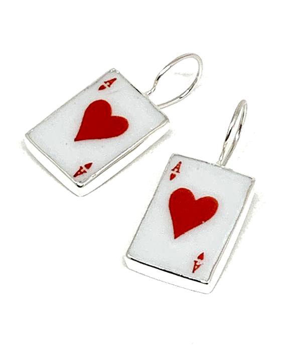 Ace of Hearts Vintage Pottery Single Drop Earrings
