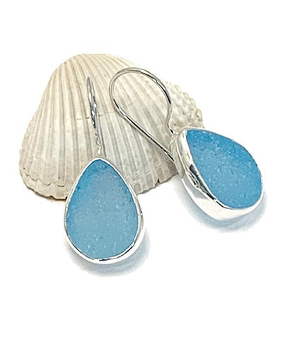 Aqua Sea Glass Natural Shape Single Earrings