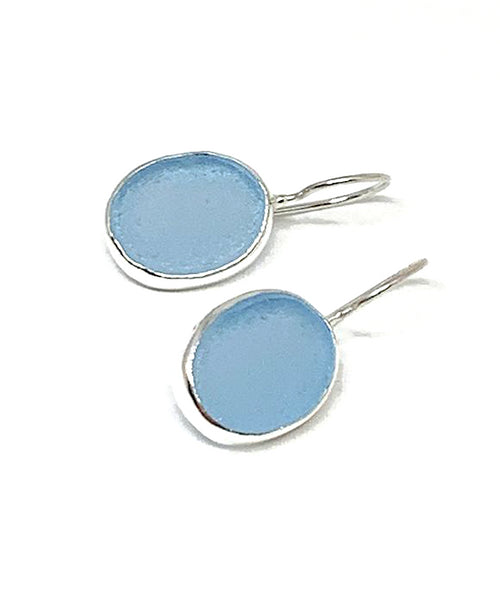 Aqua Sea Glass Oval Shaped Single Drop Earrings