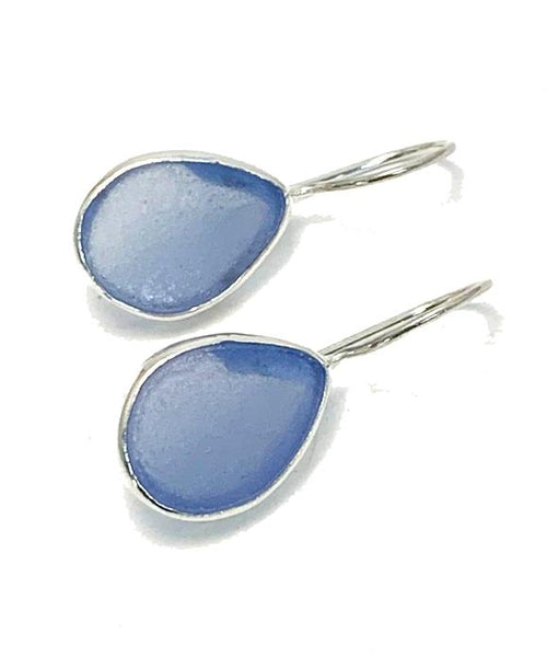 Soft Blue Sea Glass Natural Shape Single Earrings