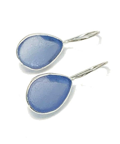 Soft Blue Sea Glass Natural Shape Single Earrings
