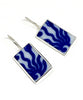Blue & White Sun Ray Pattern Rectangle Vintage Pottery Single Drop Earrings