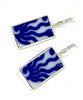 Blue & White Sun Ray Pattern Rectangle Vintage Pottery Single Drop Earrings