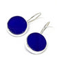 Dark Cobalt Stained Glass Round Single Drop Earrings