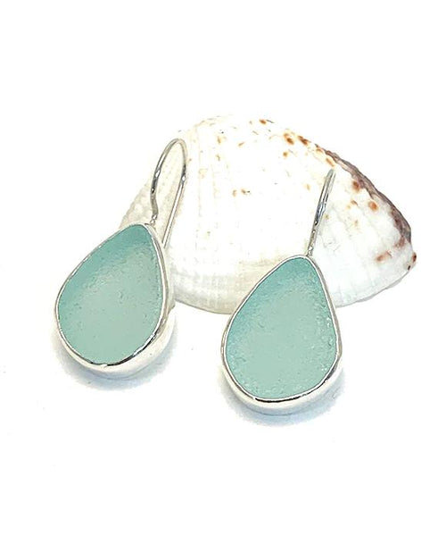 Coke Bottle Blue Sea Glass Natural Shape Single Earrings