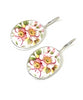 Large Oval Pink & Yellow Flowers Vintage Pottery Single Drop Earrings