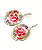 Bright Pink Flower Vintage Pottery Single Drop Earrings