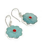 Hand Carved Amazonite Stone Flower with Red Coral Single Drop Earrings