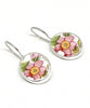 Pink & Yellow Flower Vintage Pottery Single Drop Earrings