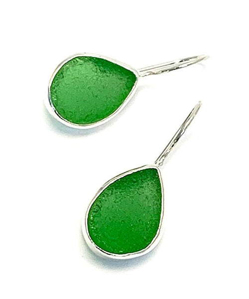 Green Sea Glass Natural Drop Shape Single Earrings