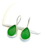 Green Sea Glass Natural Drop Shape Single Earrings